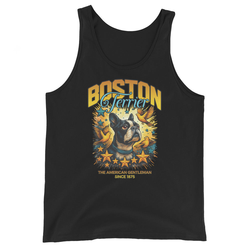 Stars And Birds Boston Terrier Dog Since 1875 Unisex Tank Top . Black