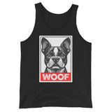 Woof Boston Terrier Dog Unisex Tank Top . Black