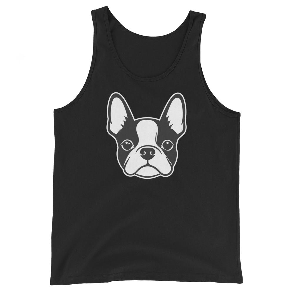 Boston Terrier Dog Face Unisex Tank Top . Black