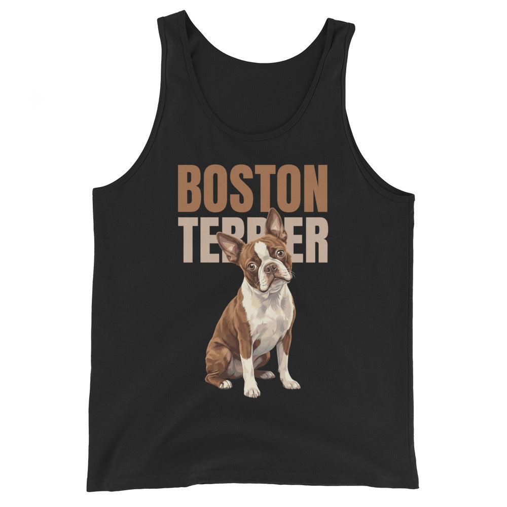 Brown Boston Terrier Dog Unisex Tank Top . Black