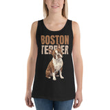 Brown Boston Terrier Dog Unisex Tank Top .