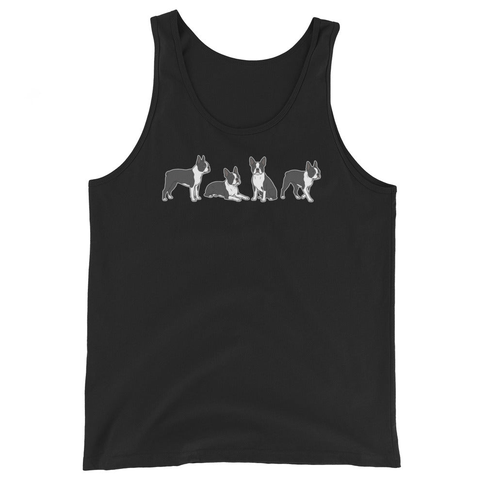 4 Boston Terrier Poses Unisex Tank Top . Black
