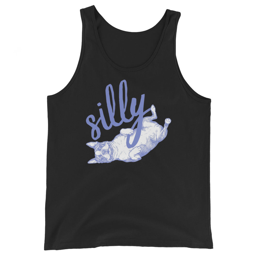 Silly Boston Terrier Dog Upside Down Unisex Tank Top . Black