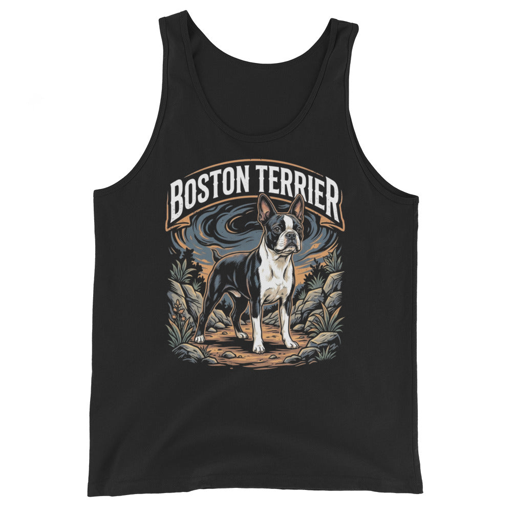 Boston Terrier Wilderness Guardian Unisex Tank Top . Black