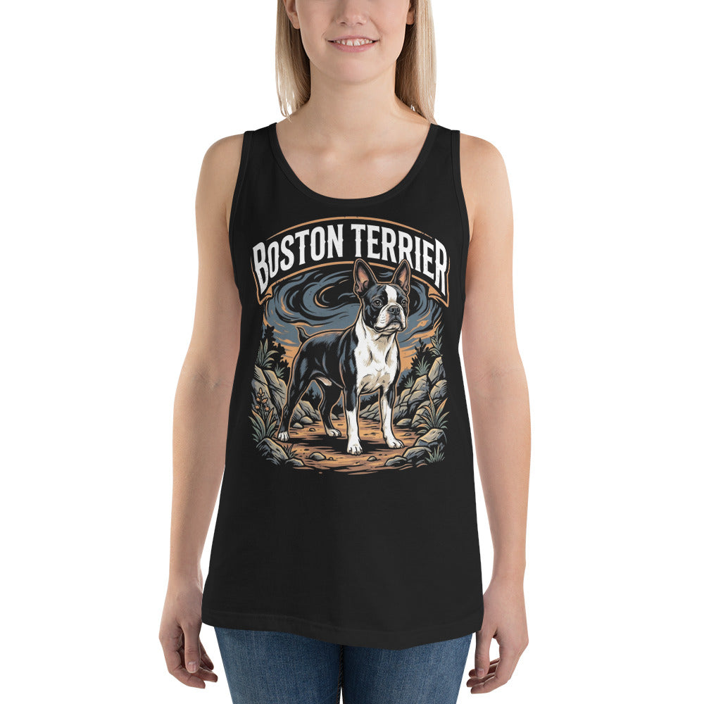 Boston Terrier Wilderness Guardian Unisex Tank Top .