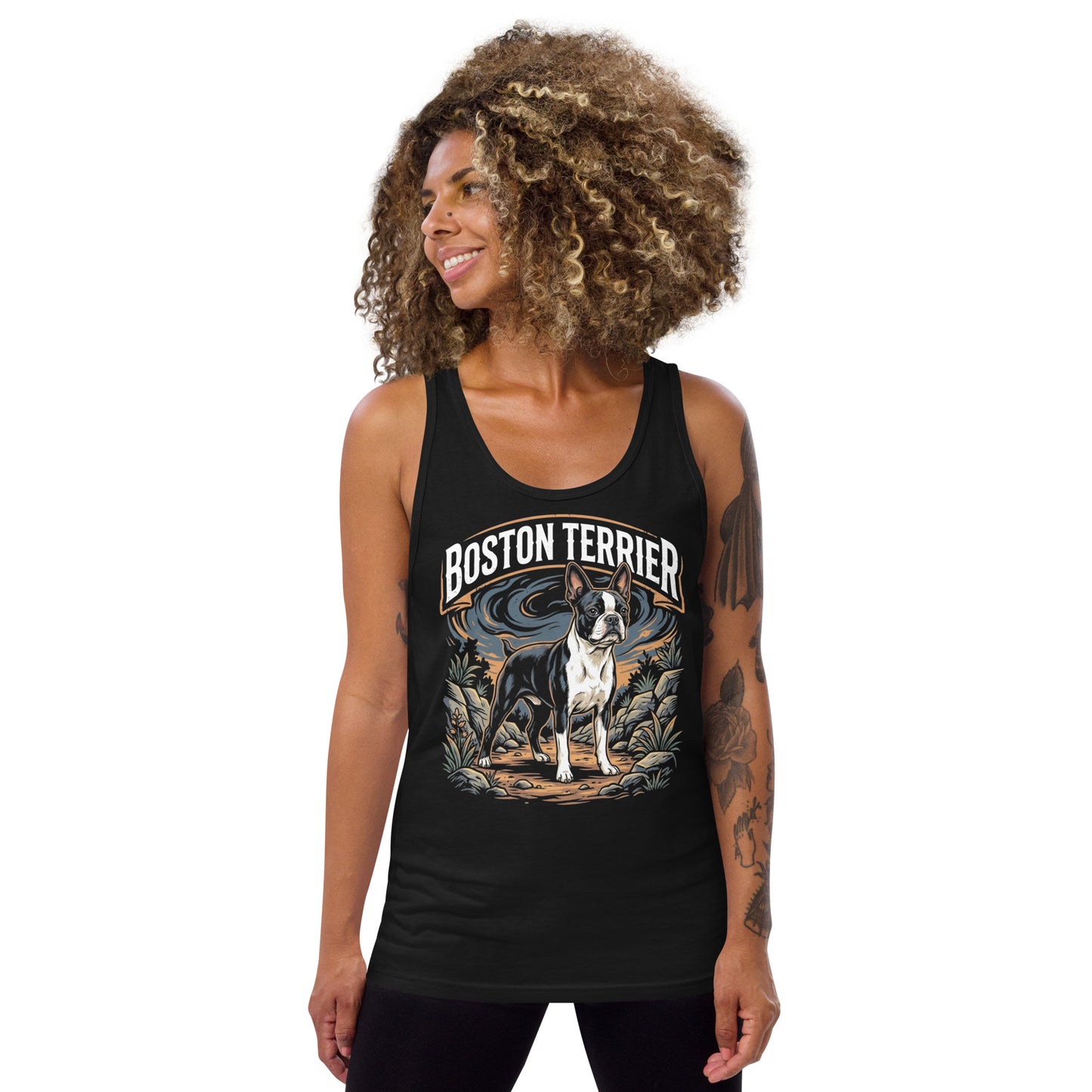 Boston Terrier Wilderness Guardian Unisex Tank Top .