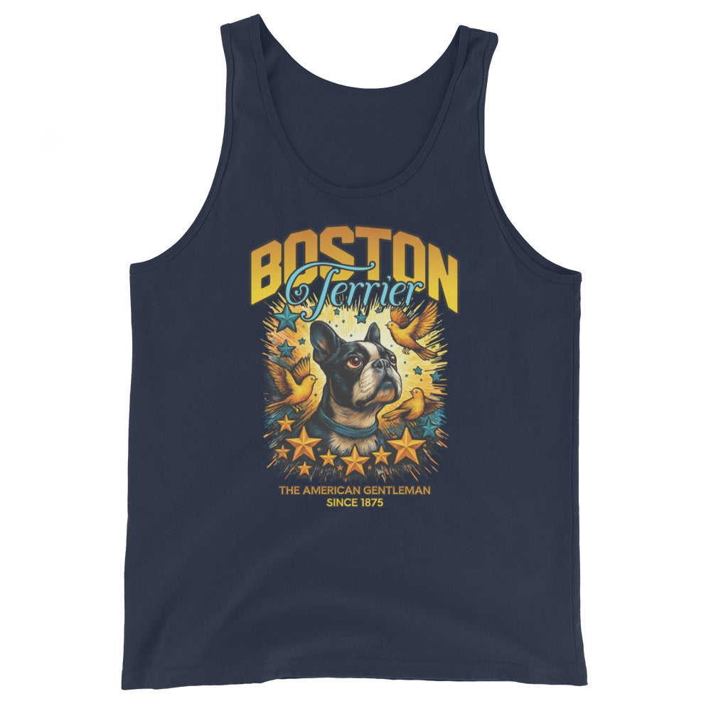 Stars And Birds Boston Terrier Dog Since 1875 Unisex Tank Top . Navy