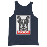 Woof Boston Terrier Dog Unisex Tank Top . Navy