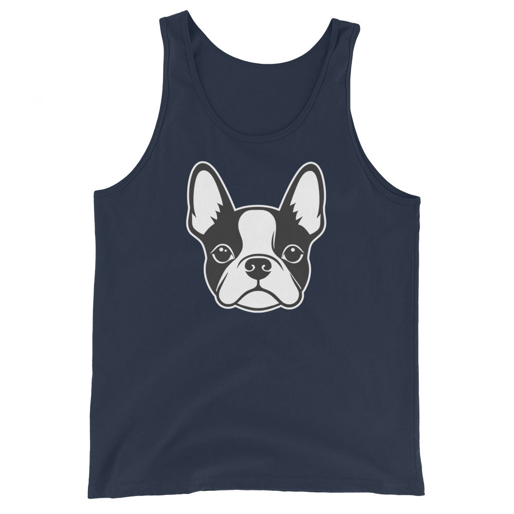 Boston Terrier Dog Face Unisex Tank Top . Navy
