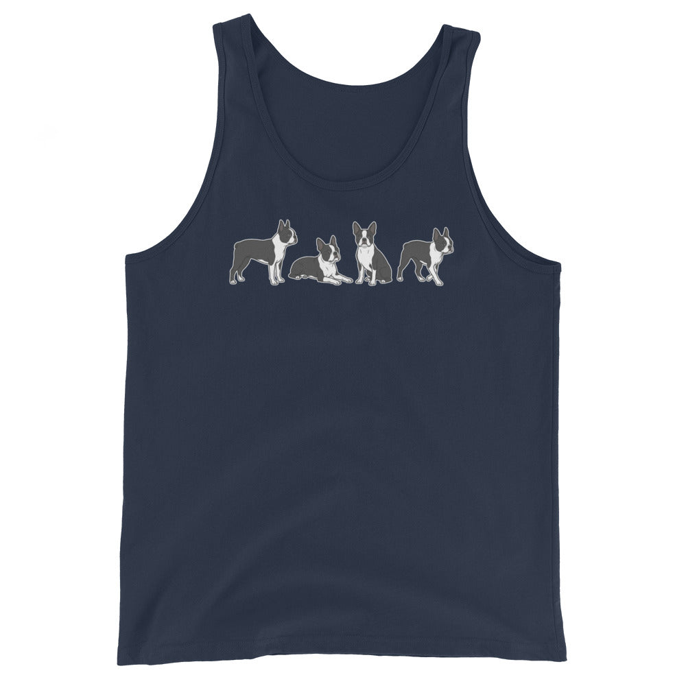 4 Boston Terrier Poses Unisex Tank Top . Navy