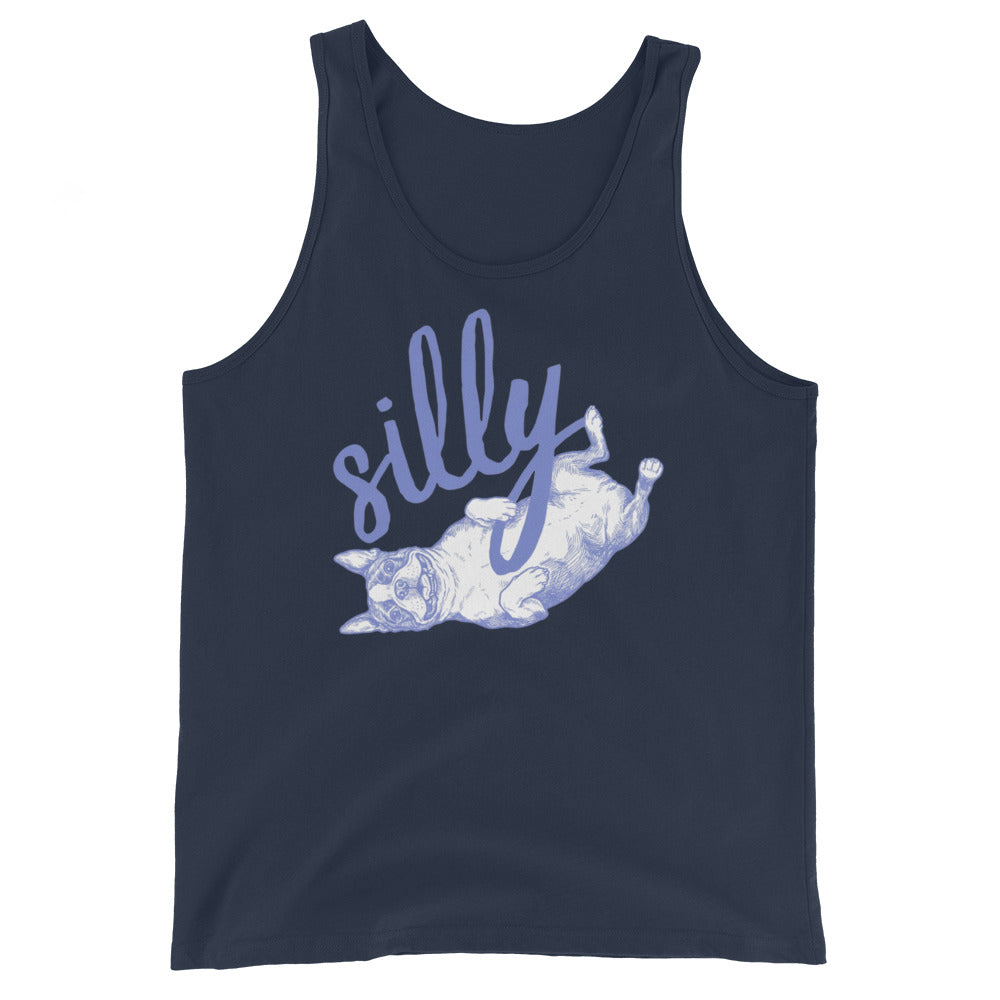 Silly Boston Terrier Dog Upside Down Unisex Tank Top . Navy