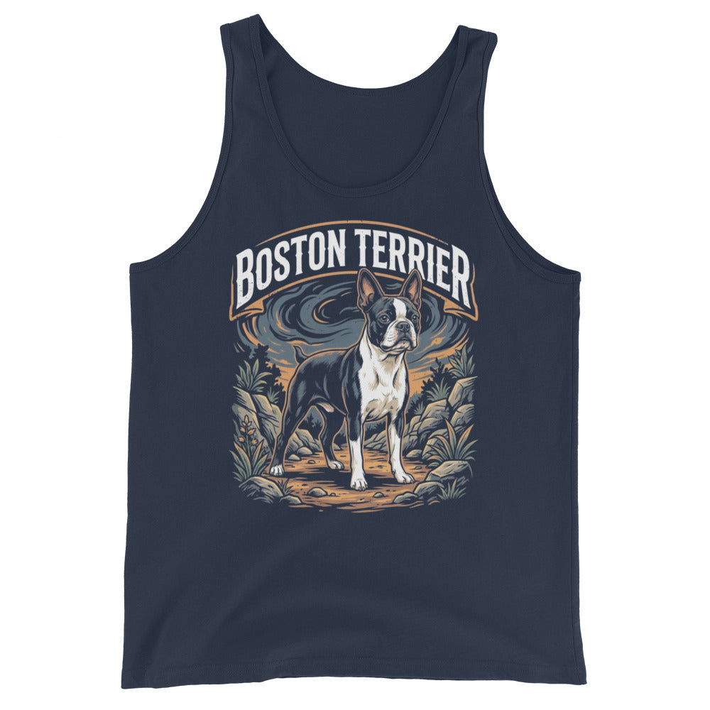 Boston Terrier Wilderness Guardian Unisex Tank Top . Navy