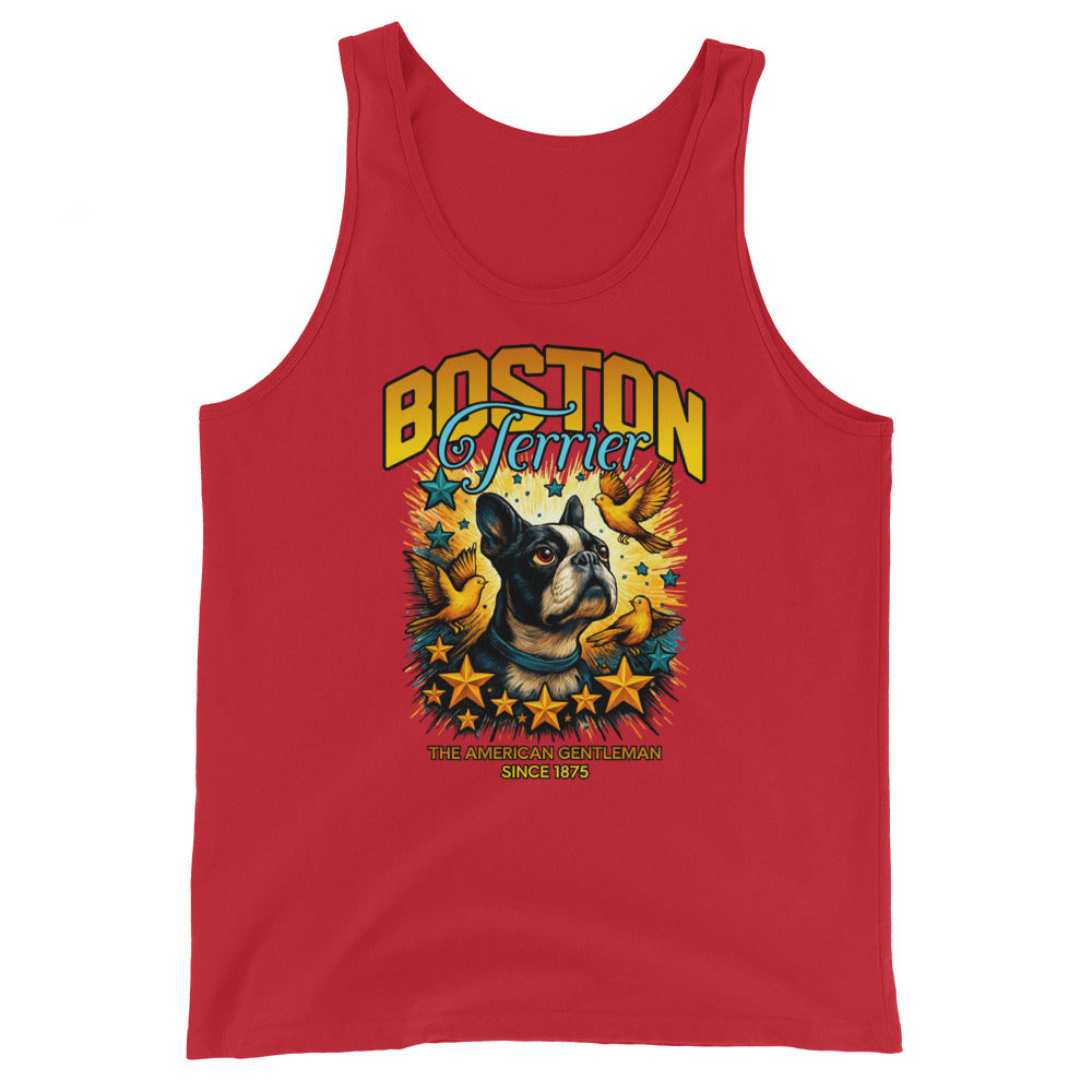 Stars And Birds Boston Terrier Dog Since 1875 Unisex Tank Top . Red