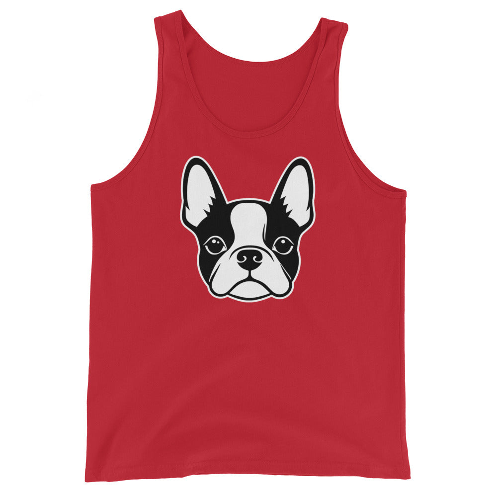 Boston Terrier Dog Face Unisex Tank Top . Red