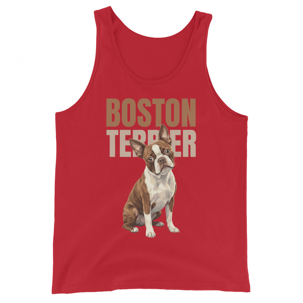 Brown Boston Terrier Dog Unisex Tank Top . Red