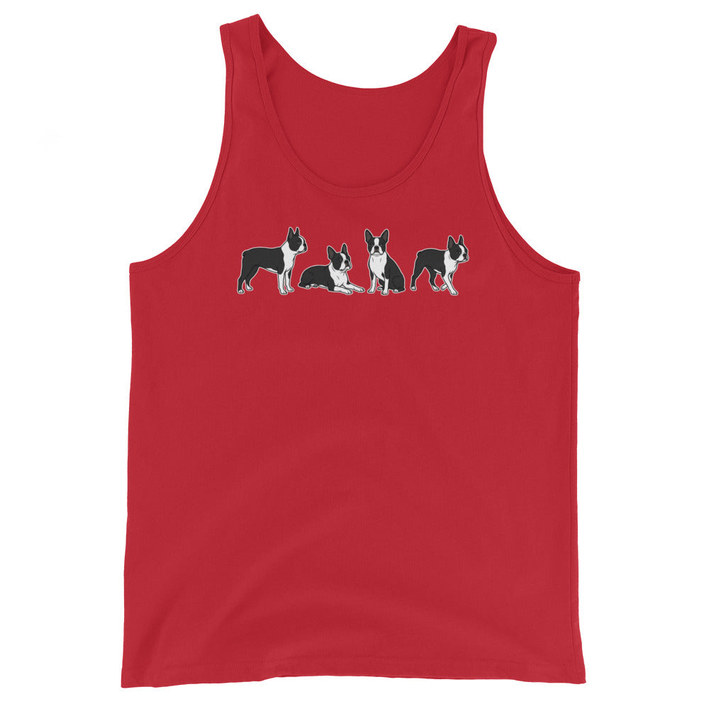4 Boston Terrier Poses Unisex Tank Top . Red