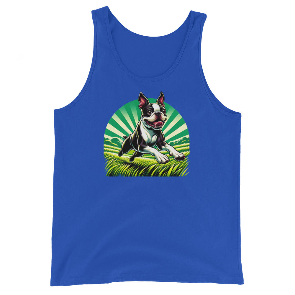 Boston Terrier Dog Running Free Unisex Tank Top
