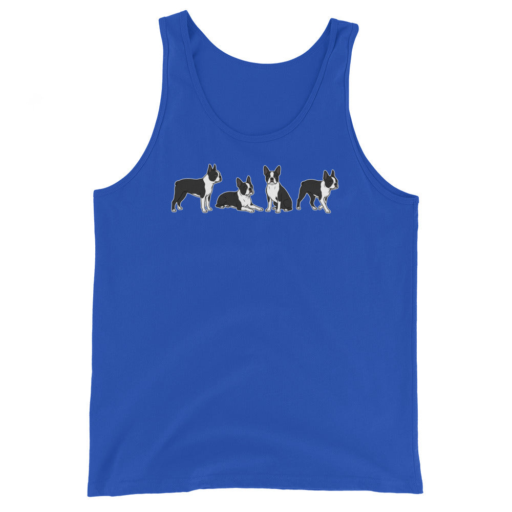 4 Boston Terrier Poses Unisex Tank Top . True Royal