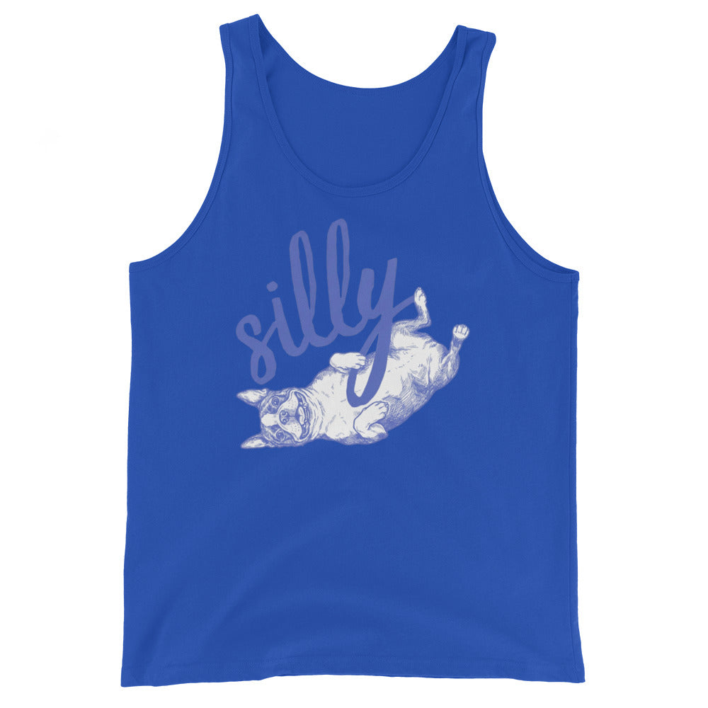 Silly Boston Terrier Dog Upside Down Unisex Tank Top . True Royal