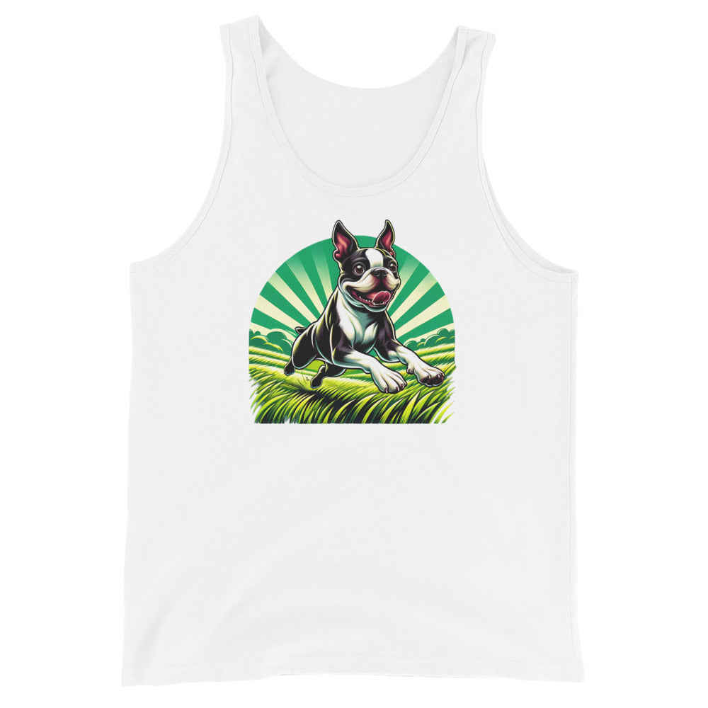 Boston Terrier Dog Running Free Unisex Tank Top