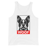 Woof Boston Terrier Dog Unisex Tank Top . White