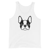 Boston Terrier Dog Face Unisex Tank Top . White