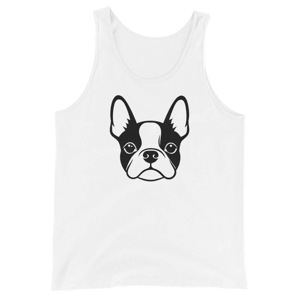 Boston Terrier Dog Face Unisex Tank Top . White