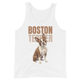 Brown Boston Terrier Dog Unisex Tank Top . White
