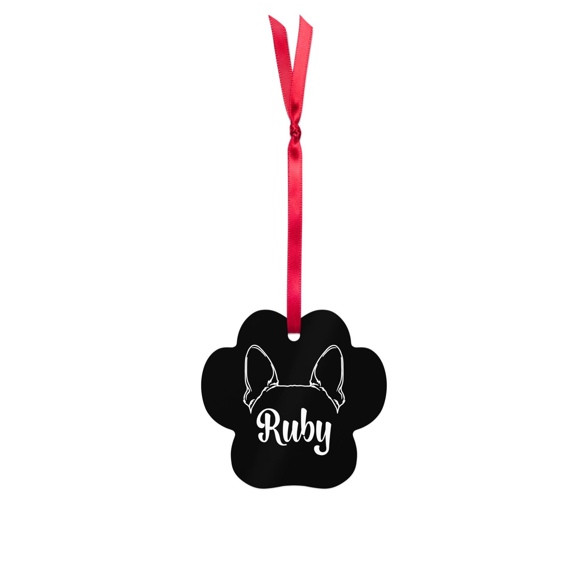 Personalized Dog Paw Metal Christmas Ornament - Ears with Dog's Name