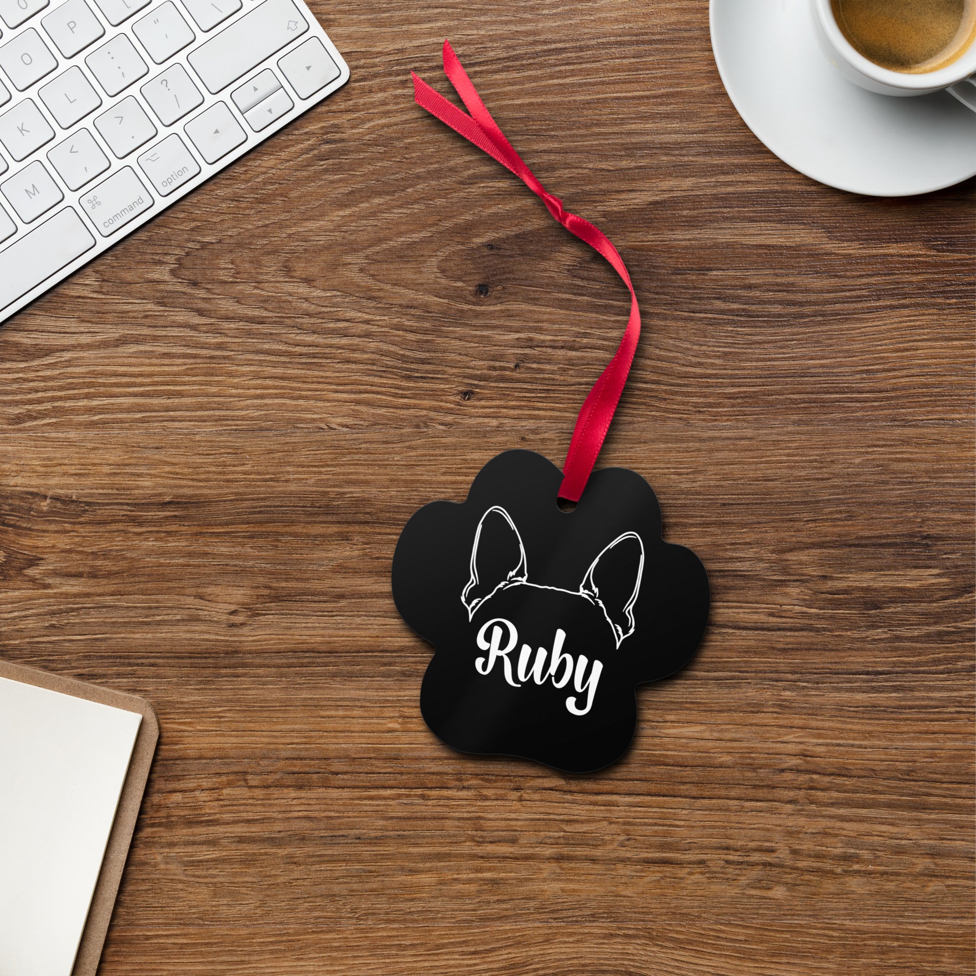 Personalized Dog Paw Metal Christmas Ornament - Ears with Dog's Name