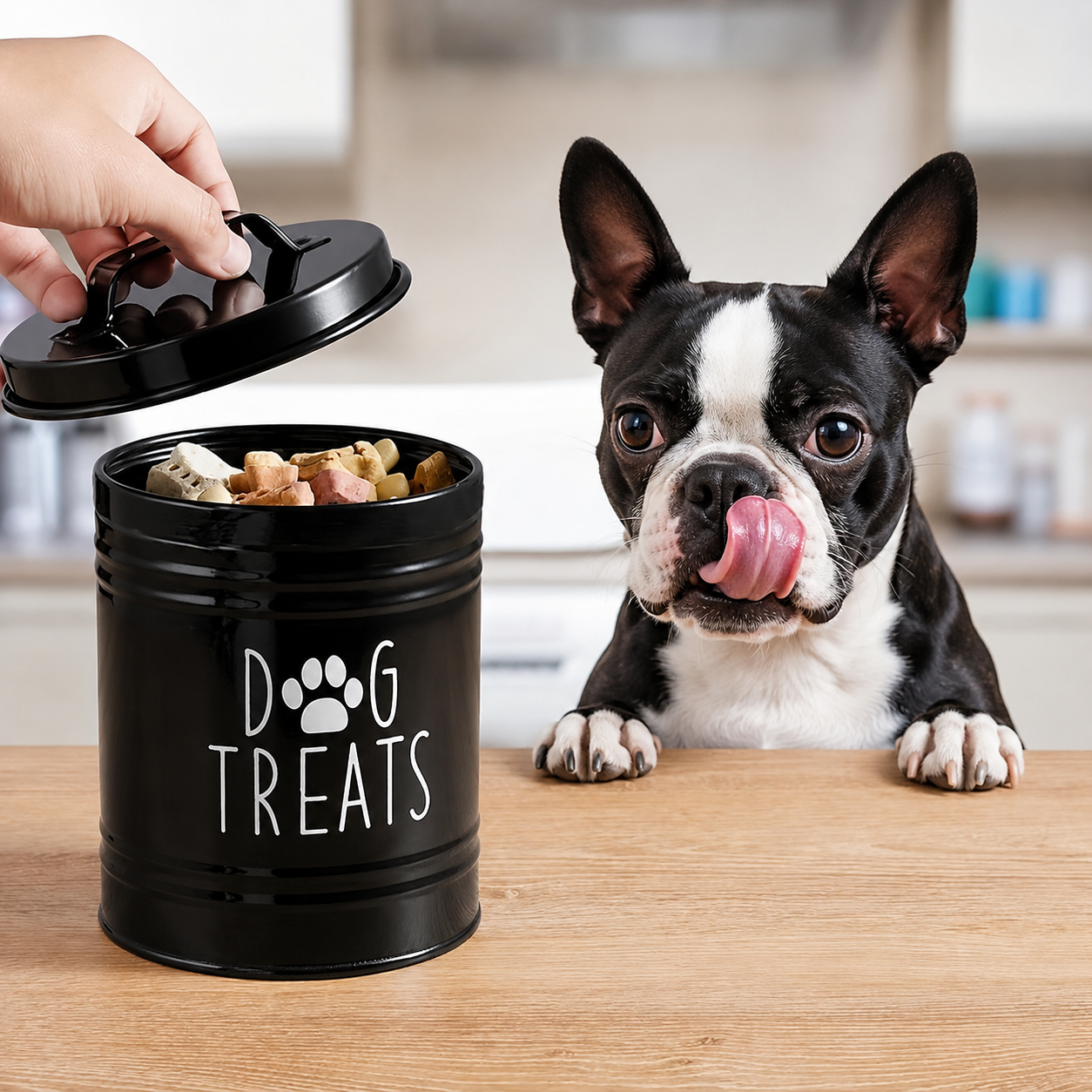 Modern Metal Pet Treat & Dog Food Storage Container With Lid .