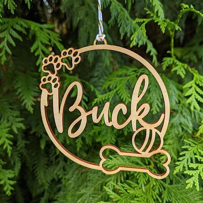 Personalized Christmas Dog Name Wood Ornaments