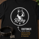 Personalized Dog Silhouette Unisex T-Shirt with Custom Name & Tagline .