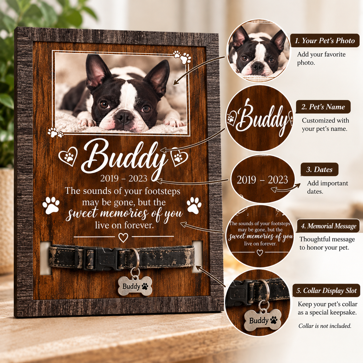 Personalized Pet Memorial Collar Sign – Custom Photo & Name Keepsake
