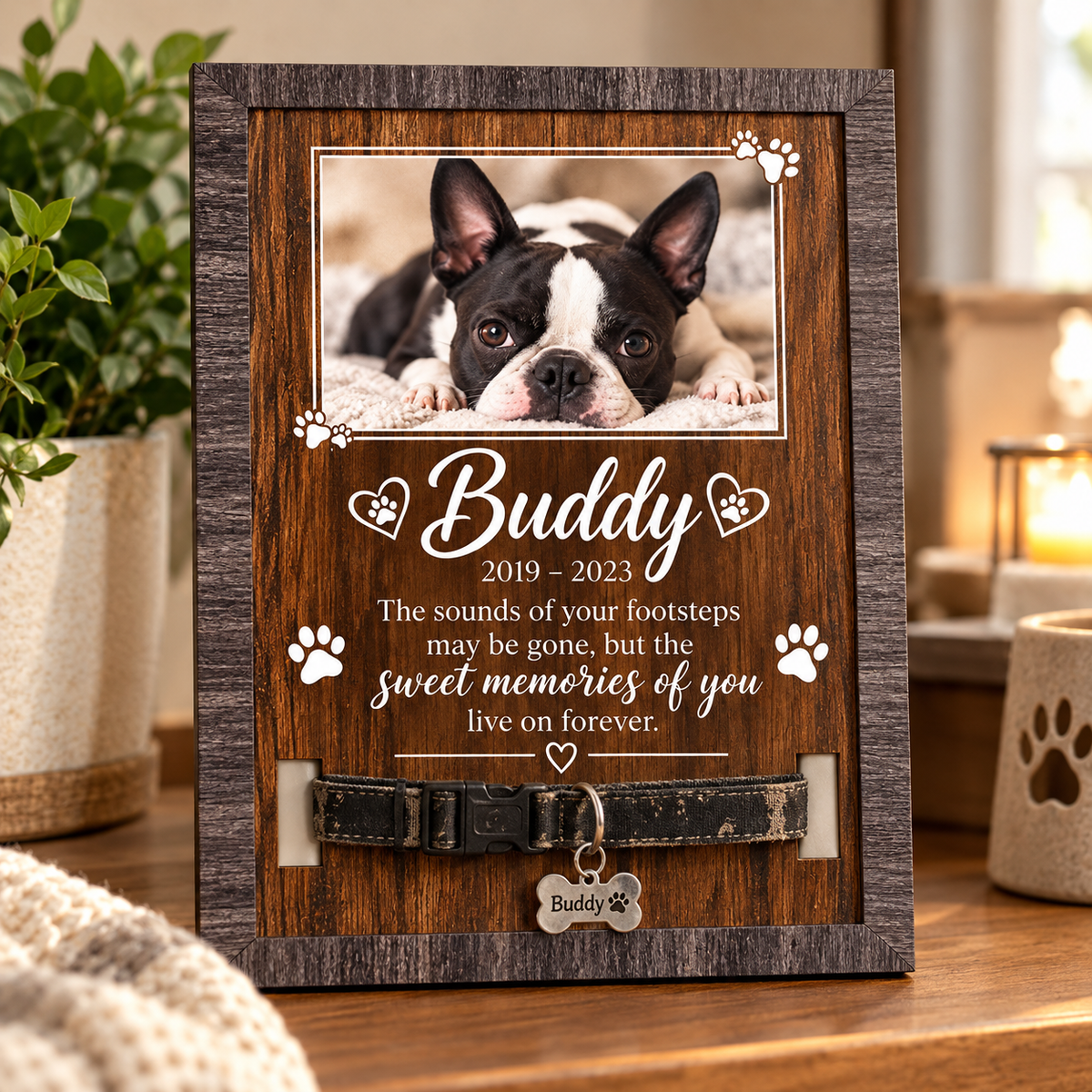 Personalized Pet Memorial Collar Sign – Custom Photo & Name Keepsake .
