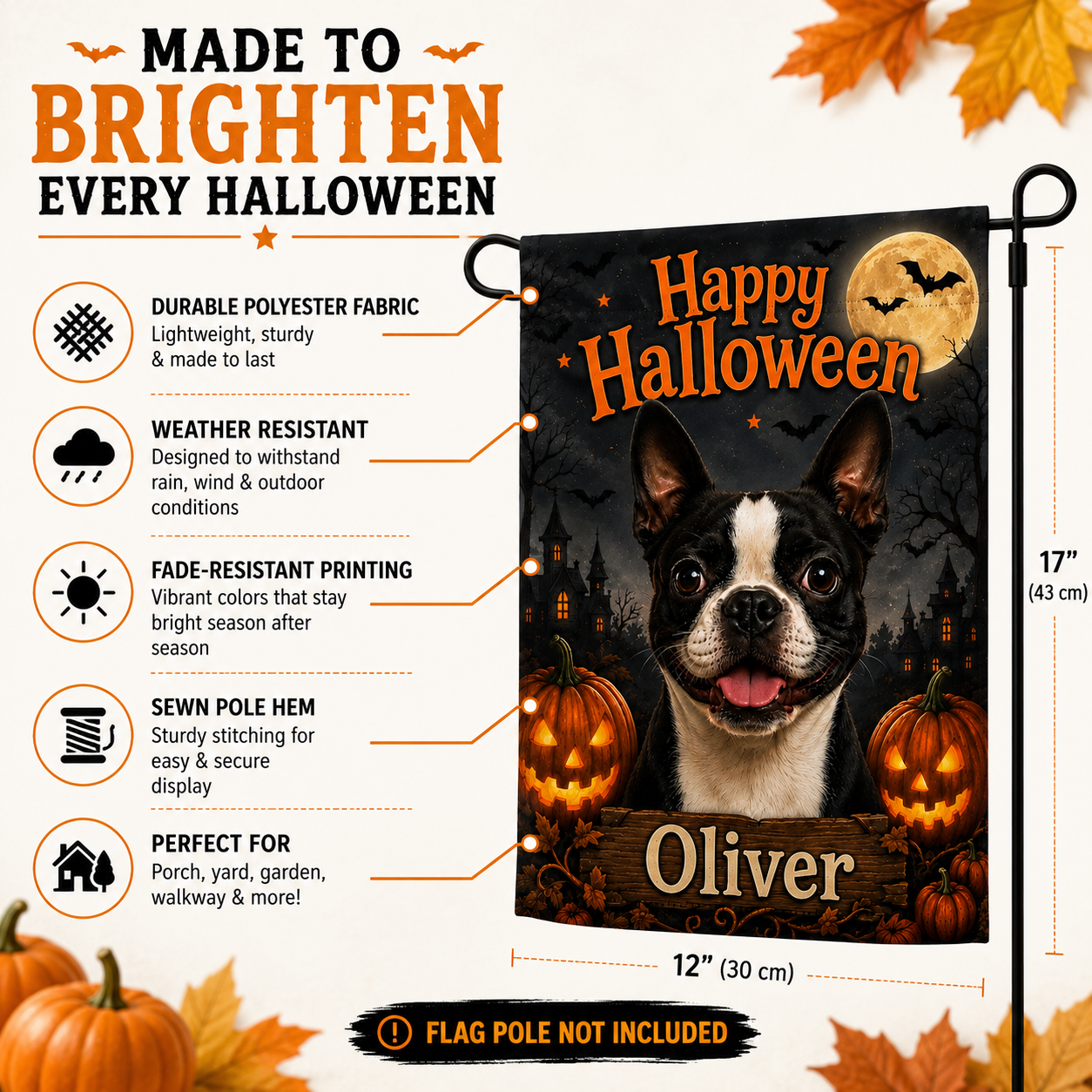 Personalized Halloween Pet Portrait Garden Flag – Custom Dog or Cat Photo Flag with Name