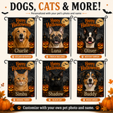 Personalized Halloween Pet Portrait Garden Flag – Custom Dog or Cat Photo Flag with Name