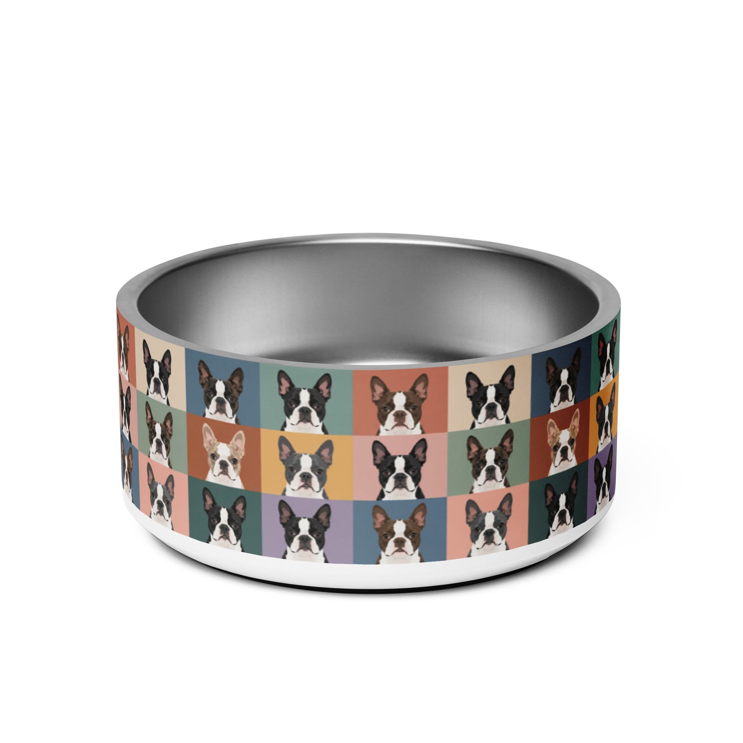 Pop Art Style Colored Boston Terriers Modern Tiles Pattern Dog Bowl . 32 oz
