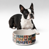 Pop Art Style Colored Boston Terriers Modern Tiles Pattern Dog Bowl .