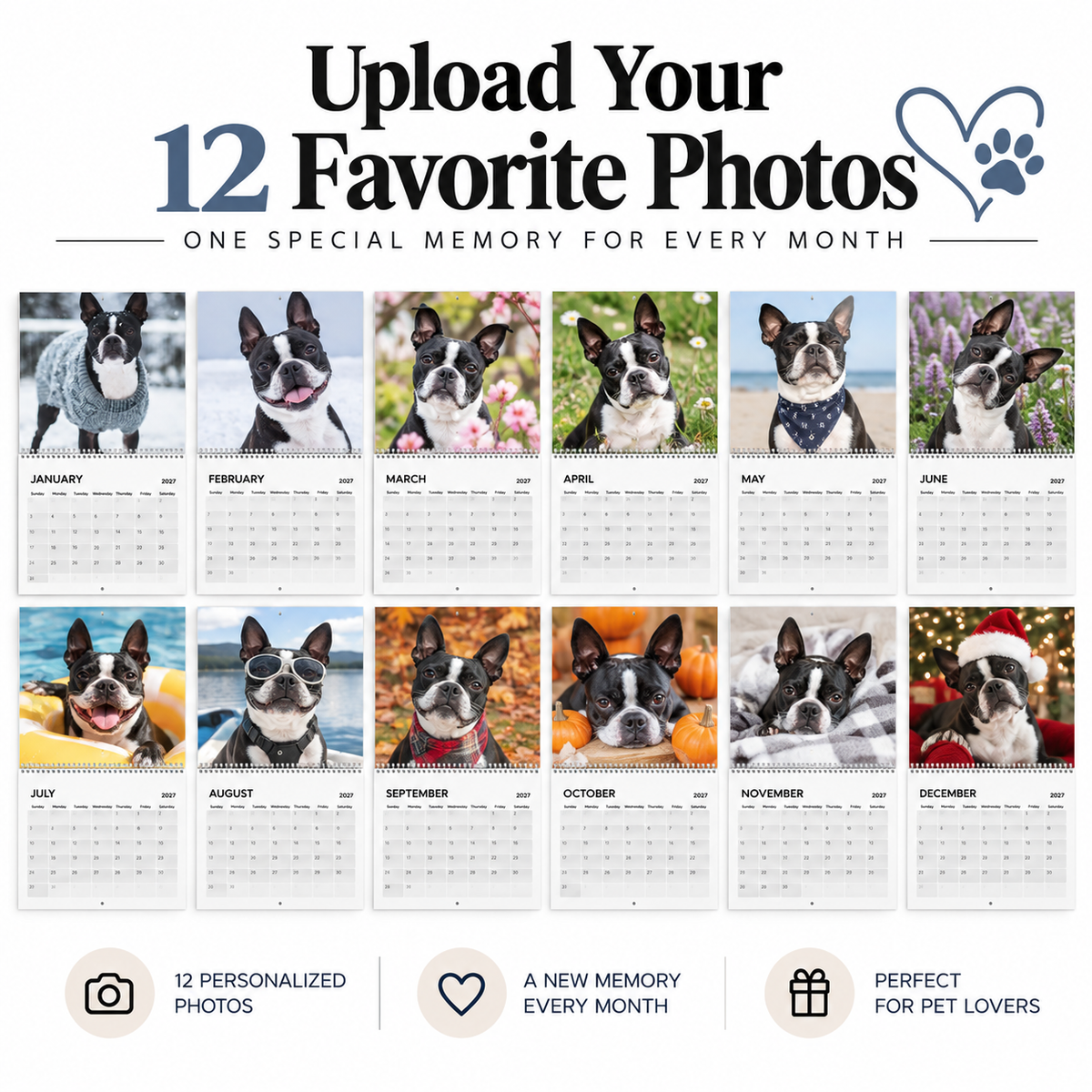 2027 Personalized Wall Calendar with Your Dog's Photos