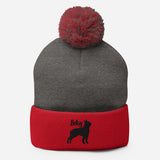 Peronalized Embroidered Boston Terrier Silhouette With Name Pom-Pom Beanie