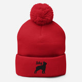 Peronalized Embroidered Boston Terrier Silhouette With Name Pom-Pom Beanie