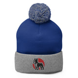 Boston Terrier Silhouette Logo Pom-Pom Beanie