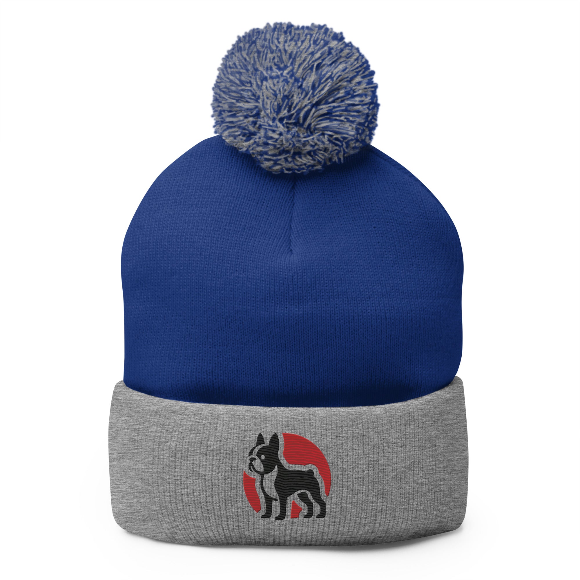 Boston Terrier Silhouette Logo Pom-Pom Beanie