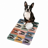 Pop Art Style Colored Boston Terriers Modern Tiles Pattern Pet Food Mat (12x18) .
