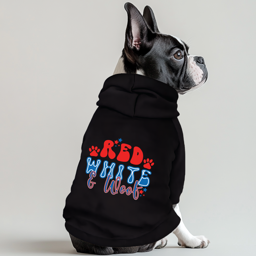 Red White and Woof 4th of July Retro 100% Cotton Dog Fleece Hoodie