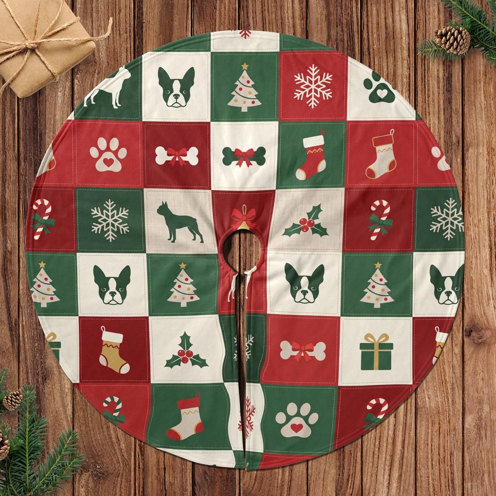 Boston Terrier Christmas Patchwork Tree Skirt