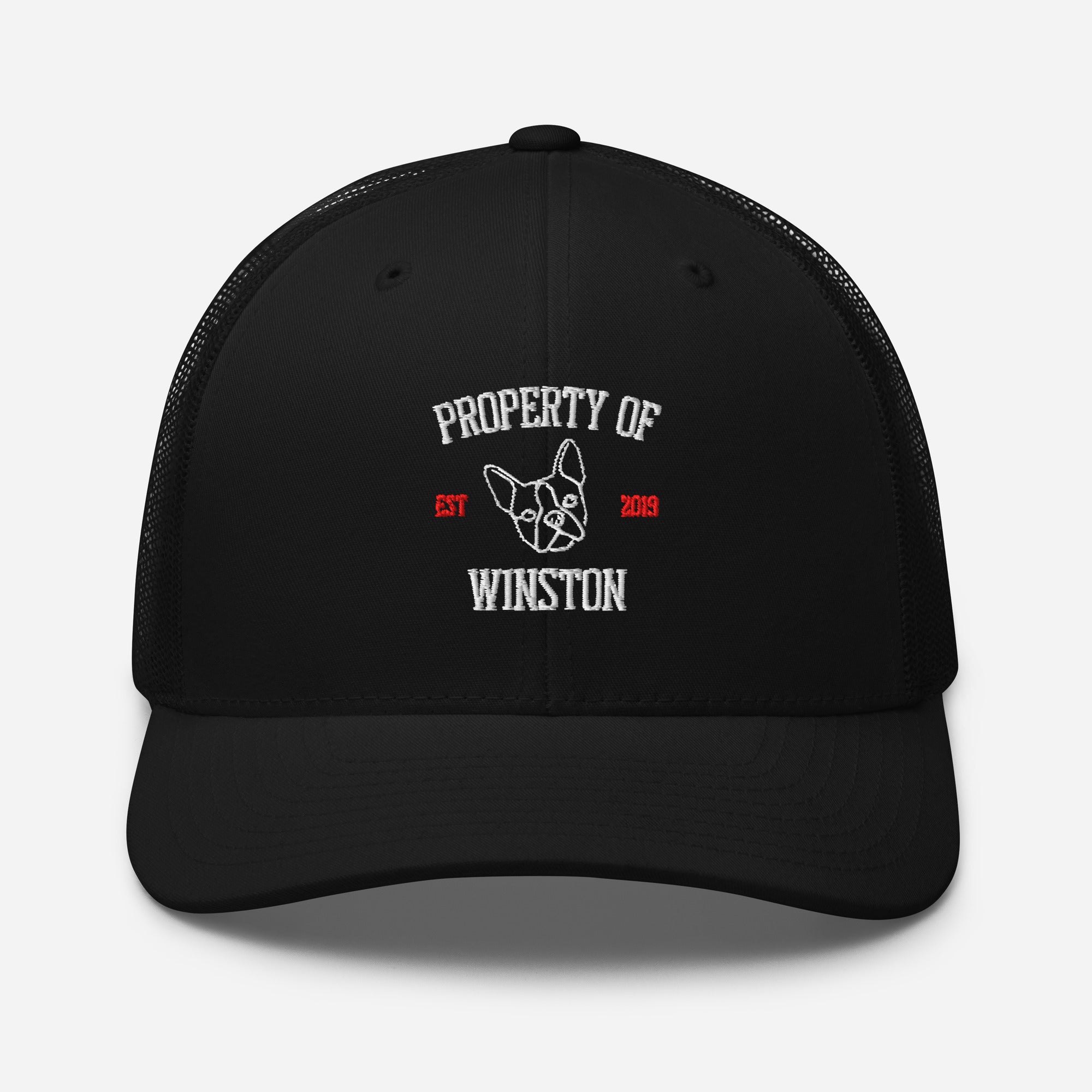 Property Of My Dog Custom Embroidered Trucker Cap . Black