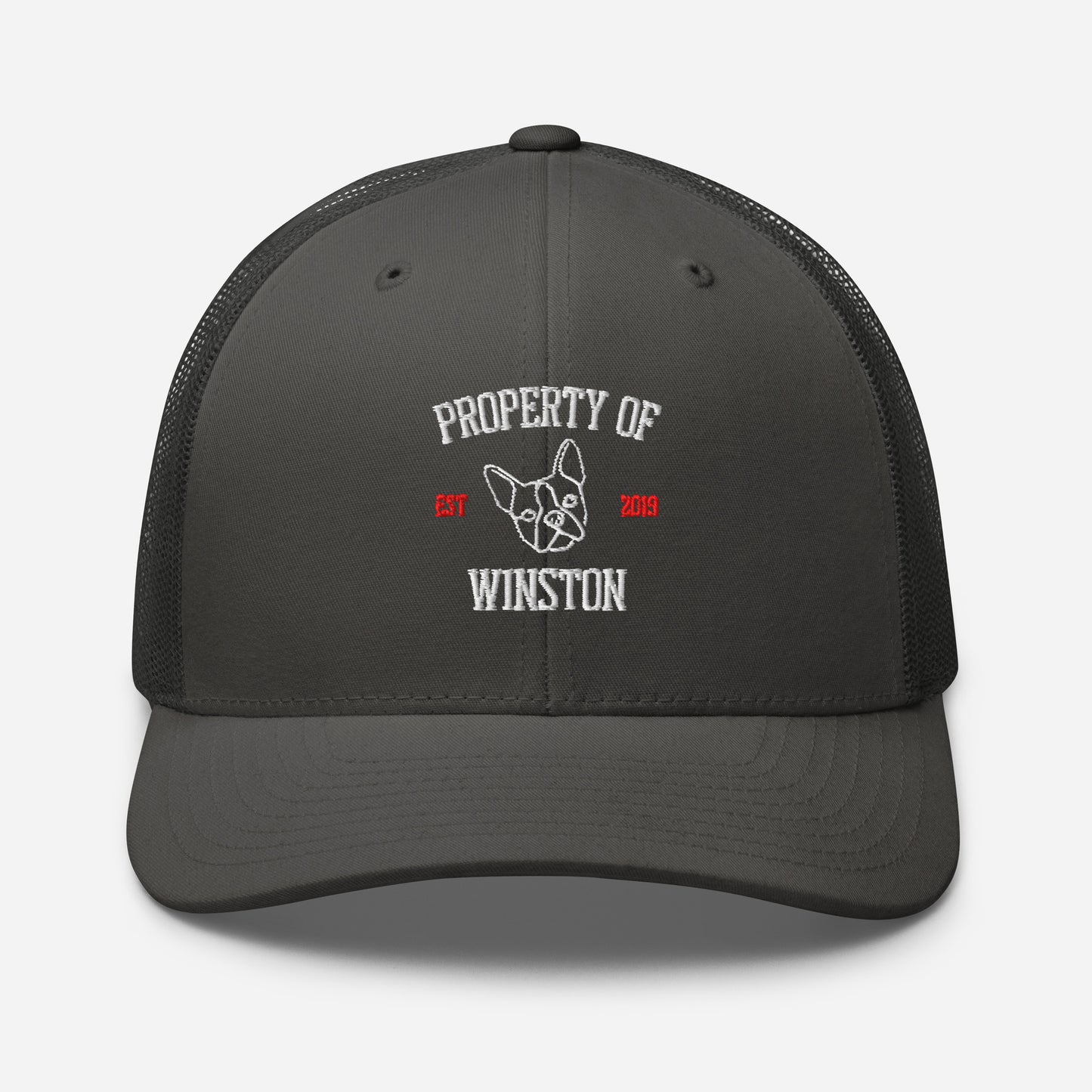Property Of My Dog Custom Embroidered Trucker Cap . Charcoal