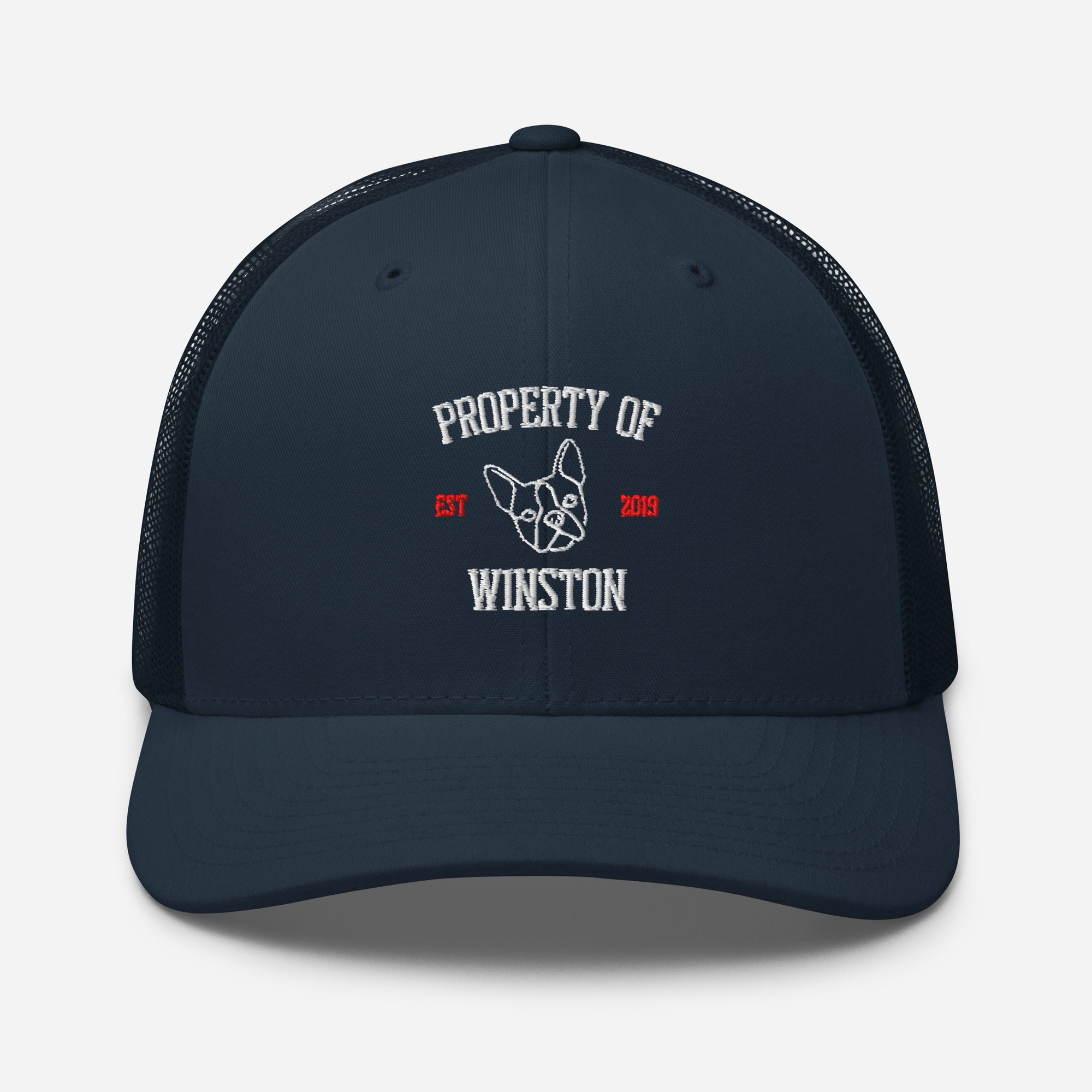 Property Of My Dog Custom Embroidered Trucker Cap . Navy